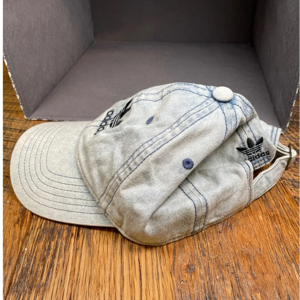 Adidas Originals Light Wash Denim‎ Trefoil Hat Womens Blue Strapback Cap Momcore